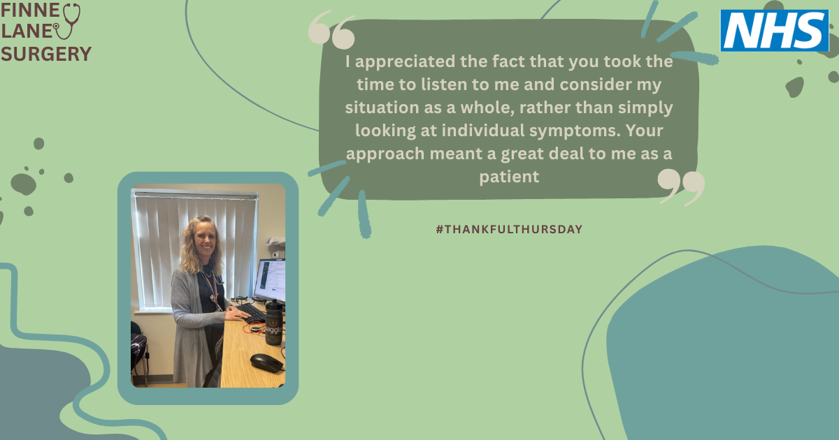 Thankful Thursday poster with green and blue symbols.
